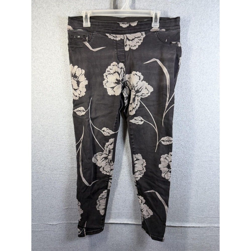Coco + Carmen Jeans Womens L Black Floral Mid Rise Slim Jegging Denim Pants